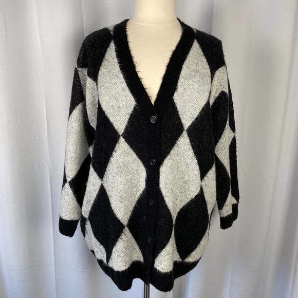 H&M Sweaters Hm Cardigan Sweater Womens Size Xl Black Gray Diamond